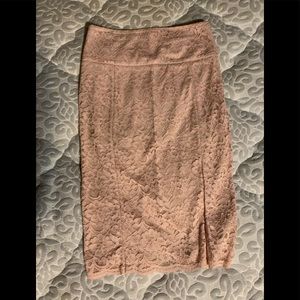 Express pale pink lace pencil skirt